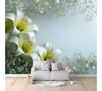 Papel pintado fotográfico con diseño de lirios y aliento de bebé, 350 x 256 cm, elegante romántico, no tejido, papel pintado fotográfico moderno para el hogar, dormitorio, oficina, comedor, decoración