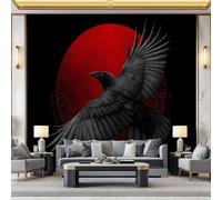Papel pintado fotográfico con diseño de luna roja y cuervos negros, 450 x 315 cm, diseño 3D, estilo gótico de seda, para salón, dormitorio, habitación infantil, oficina, decoración de pared