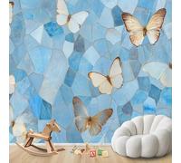 Papel pintado fotográfico con diseño de mariposa azul estilo mosaico, ideal para decoración moderna de sala de estar, dormitorio o habitación infantil. Tamaño: 430 cm x 300 cm. Adhesivo de pared - Fon