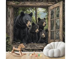 Papel pintado fotográfico con diseño de osos, animales del bosque y familia, no tejido, moderno, para sala de estar, dormitorio o habitación infantil. Decoración de pared con motivos. 250 cm x 175 cm.