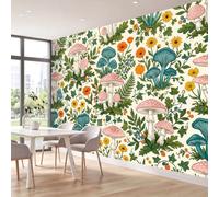 Papel pintado fotográfico con diseño de plantas y flores de fantasía, 118in x 83in / 300 x 210 cm (ancho x alto), no tejido, bohemio, hongos y plantas de la selva, decoración del hogar, póster de