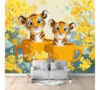 Papel pintado fotográfico con diseño de tigre animal en una taza de café, 350 x 256 cm, papel pintado con motivos 3D, divertido papel pintado de seda, para salón, dormitorio, habitación infantil