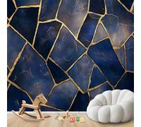 Papel pintado fotográfico con diseño geométrico de mármol, azul marino y dorado, papel pintado de lujo, no tejido, para salón, dormitorio o habitación infantil, decoración de pared, 400 cm x 280 cm.