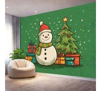 Papel Pintado Fotográfico con Efecto 3D Árbol De Navidad Dibujos Animados Muñeco De Nieve, 250 x 175 cm Mural Panorámico - Tapiz de Pared Grande Decorativo para Dormitorio Restaurante, Verde