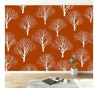 Papel pintado fotográfico con efecto 3D - Árbol muerto, papel pintado naranja no tejido, póster mural para salón, dormitorio, habitación infantil, fondo de TV, 300 cm x 210 cm