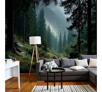 Papel Pintado Fotográfico Con Efecto 3D Árboles Altos Paisaje Arcoíris, Estilo De Pintura Al Óleo, 300 × 210 Cm Mural Panorámico, Tapiz De Pared Grande, Decorativo Para Dormitorio,Verde Oscuro