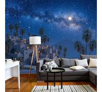 Papel Pintado Fotográfico Con Efecto 3D Cielo Estrellado Complejo Edificios Blancos, Paisaje Desértico, 200 × 140 Cm Mural Panorámico, Tapiz De Pared Grande, Decorativo Para Dormitorio,Azul