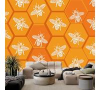 Papel pintado fotográfico con efecto 3D de abeja, diseño geométrico de panal de abeja, resistente a los rayos UV, 300 x 210 cm, para salón, dormitorio, papel pintado
