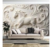 Papel Pintado Fotográfico con Efecto 3D De Caballo Blanco Al Galope 320 × 230 cm (Ancho X Alto) Murales No Tejidos Elegante Revestimiento De Pared con Animales De Buen Augurio para Sala De Estar D