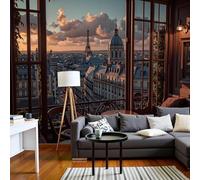 Papel pintado fotográfico con efecto 3D de la Torre Eiffel, póster no tejido para exteriores, ventana, escena callejera de París, foto XXL, papel pintado no tejido dorado para pared, sala de estar, do
