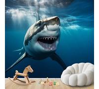 Papel pintado fotográfico con efecto 3D de tiburón y mundo submarino, no tejido, moderno, para sala de estar, dormitorio o habitación infantil. Decoración de pared. Papel pintado con motivo, 430 cm x
