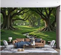 Papel Pintado Fotográfico Con Efecto 3D Escena Bosque En Streaming, Bosque Natural Realista, 150 × 105 Cm Mural Panorámico, Tapiz De Pared Grande, Decorativo Para Dormitorio,Verde Esmeralda