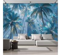 Papel Pintado Fotográfico Con Efecto 3D Luz Del Sol Filtrándose Entre Las Palmeras, Paisaje Tropical, 200 × 140 Cm Mural Panorámico, Tapiz De Pared Grande, Decorativo Para Dormitorio,Azul-Verde