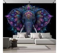 Papel Pintado Fotográfico con Efecto 3D Mandala Elefante, Pintura de Animal Ilustración, 450Anx315Al cm Mural Panorámico, Tapiz de Pared Grande, Dormitorio Respetuoso Decorativo