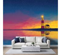 Papel pintado fotográfico con efecto 3D panorámico de faro costero, paisaje, atardecer, mural de pared de 250 x 175 cm para sala de estar, dormitorio, decoración del hogar, póster de pared no tejido