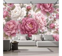 Papel Pintado Fotográfico Con Efecto 3D Patrón Peonía Floreciente, Flores De Acuarela, 350 × 256 Cm Mural Panorámico, Tapiz De Pared Grande, Decorativo Para Dormitorio,Rubor En Polvo