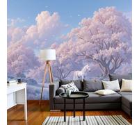 Papel pintado fotográfico con efecto 3D, póster de caballo de cuento de hadas, cerezos en flor de ensueño, XXL, papel pintado no tejido rosa para salón o dormitorio, 400 cm x 280 cm, pegatinas, pintur