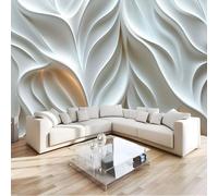 Papel Pintado Fotográfico con Efecto 3D Relieve Ondas, Pintura de Abstracto, 400Anx280Al cm Mural Panorámico, Tapiz de Pared Grande, Decorativo para Dormitorio, Respetuoso
