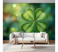 Papel Pintado Fotográfico con Efecto 3D Trébol De Cuatro Hojas, Pintura de Naturaleza Sueño, 450Anx315Al cm Mural Panorámico, Tapiz de Pared Grande, Dormitorio Respetuoso Decorativo