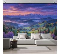 Papel Pintado Fotográfico Con Efecto 3D Valle Paisaje Bosque Brumoso, Amanecer Vista Panorámica, 200 × 140 Cm Mural Panorámico, Tapiz De Pared Grande, Decorativo Para Dormitorio,Púrpura