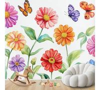 Papel pintado fotográfico con estampado de flores en acuarela y mariposas, papel pintado colorido no tejido para sala de estar, dormitorio o habitación infantil, decoración de pared, 150 cm x 105 cm.