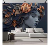 Papel Pintado Fotográfico Con Flores Mujeres Relieve, Impresión Art Nouveau Romántico Para Pared, Póster Decorativo Rubor En Polvo Efecto 3D Para Cafetería Restaurante Hotel Temático, 300X210Cm