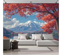 Papel Pintado Fotográfico Con Hojas De Arce Otoñales Monte Fuji, Impresión Paisaje De Lago Para Pared, Póster Decorativo Azul Cielo Efecto 3D Para Cafetería Restaurante Hotel Temático, 450X315Cm