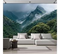 Papel Pintado Fotográfico Con Montañas De Bosque Brumoso, Impresión Paisaje Vegetal Para Pared, Póster Decorativo Verde Esmeralda Efecto 3D Para Cafetería Restaurante Hotel Temático, 250X175Cm