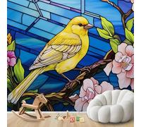 Papel pintado fotográfico con motivos de flores y pájaros en vidrieras, ideal para decoración de paredes en salas de estar, dormitorios y habitaciones infantiles. Tamaño: 300 cm x 210 cm. Adhesivos si