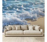 Papel pintado fotográfico con olas rompiendo playas arenosas, póster no tejido, panorámico 3D, impresión artística personalizada para sala de estar, dormitorio, telón de fondo de TV, pasillo
