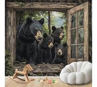 Papel pintado fotográfico con osos, animales del bosque y familia, no tejido, moderno, para sala de estar, dormitorio o habitación infantil. Decoración de pared con motivos, 200 cm x 140 cm. Adhesivo