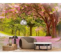 Papel pintado fotográfico con paisaje de cerezos, flores y árboles, no tejido, moderno, para sala de estar, dormitorio o habitación infantil. Decoración de pared. Papel pintado con motivos, 250 cm x 1