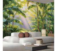 Papel Pintado Fotográfico Con Selva Tropical Soleada, Impresión Ilustración De Plantas Para Pared, Póster Decorativo Verde Esmeralda Efecto 3D Para Cafetería Restaurante Hotel Temático, 350X256Cm