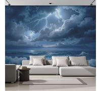Papel Pintado Fotográfico Con Tormenta Eléctrica, Impresión Paisaje Oceánico Natural Para Pared, Póster Decorativo Azul Grisáceo Efecto 3D Para Cafetería Restaurante Hotel Temático, 450X315Cm