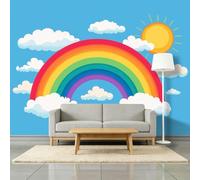 Papel pintado fotográfico de 350 x 256 cm, diseño de sol, arco iris, luna, no tejido, para dormitorio, sala de estar, pasillo, papel pintado de dibujos animados