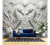 Papel Pintado Fotográfico De 400X280Cm con Diseño De Caballito De Mar Y Océano Efecto 3D Mural De Pared No Tejido Decoración De Papel Pintado De Estilo Costero Moderno para Sala De Estar Y Dormi