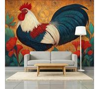 Papel pintado fotográfico de 450 x 315 cm, diseño de flores de gallo y hojas verdes, no tejido, mural para dormitorio, sala de estar, pasillo, fondo pintado a mano
