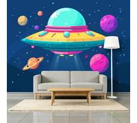 Papel pintado fotográfico de 500 x 280 cm, diseño de naves extraterrestres, planetas, no tejido, para dormitorio, sala de estar, pasillo, papel pintado de dibujos animados