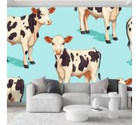 Papel pintado fotográfico de anime, 300 cm de ancho x 210 cm de alto, bloque de color de vaca de dibujos animados, no tejido, decoración de pared para sala de estar, dormitorio de niños, azul claro