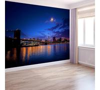Papel pintado fotográfico de arquitectura de ciudad, escena nocturna junto al mar, 400 x 280 cm, gran fondo de TV, murales 3D no tejidos azules para sala de estar, dormitorio, decoración, póster de