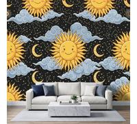 Papel pintado fotográfico de cara humana, sol, luna, estrella, nube, no tejido, con dibujos animados, vintage, divertido, decorativo, para dormitorio, sala de estar, decoración de fondo, 450 x 315 cm