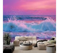 Papel pintado fotográfico de cielo rosa atardecer, 350 x 256 cm, no tejido, papel pintado fotográfico de arte hiperrealista para sala de estar, TV, sofá, mural temático de hotel, pasillo, póster de