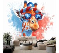 Papel pintado fotográfico de dibujos animados con gafas de sol y jirafa, 300 x 210 cm, no tejido, fondo de TV, arte de pared, color blanco, decoración mural de lujo para comedor y salón