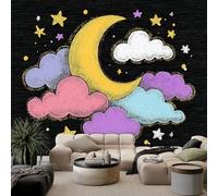 Papel pintado fotográfico de dibujos animados con nubes coloridas y lunas y estrellas, color negro, para dormitorio principal y sala de estar grande, 400 x 280 cm