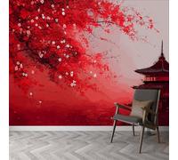 Papel pintado fotográfico de estilo chino tradicional, decoración de pared, arquitectura, flores, torre, papel pintado, 200 x 140 cm, para sala de estar, dormitorio, mural panorámico, póster para