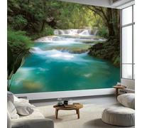 Papel pintado fotográfico de estilo pastoral, cascada, rocas verdes, 300 x 210 cm (ancho x alto) cm, papel pintado mural mural de pared, decoración fotográfica de pared para sala de estar, dormitorio