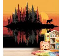 Papel pintado fotográfico de estilo rústico, efecto 3D, 400 x 280 cm, diseño de animales de granja, ciervos, color naranja atardecer