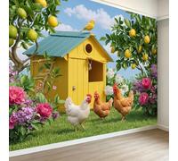 Papel pintado fotográfico de estilo rústico rústico, efecto 3D, ancho 450 x alto 280 cm, estilo granja, limonero, animales, gallina, papel pintado para pared, póster XXL, para dormitorio, habitación