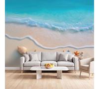 Papel pintado fotográfico de estrella de mar de playa, 350 x 256 cm | Papel pintado para pared de salón, dormitorio, paisaje moderno del océano