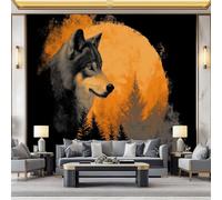 Papel pintado fotográfico de fieltro, 200 x 140 cm, diseño de bosque de luna, animales, lobo y lobo